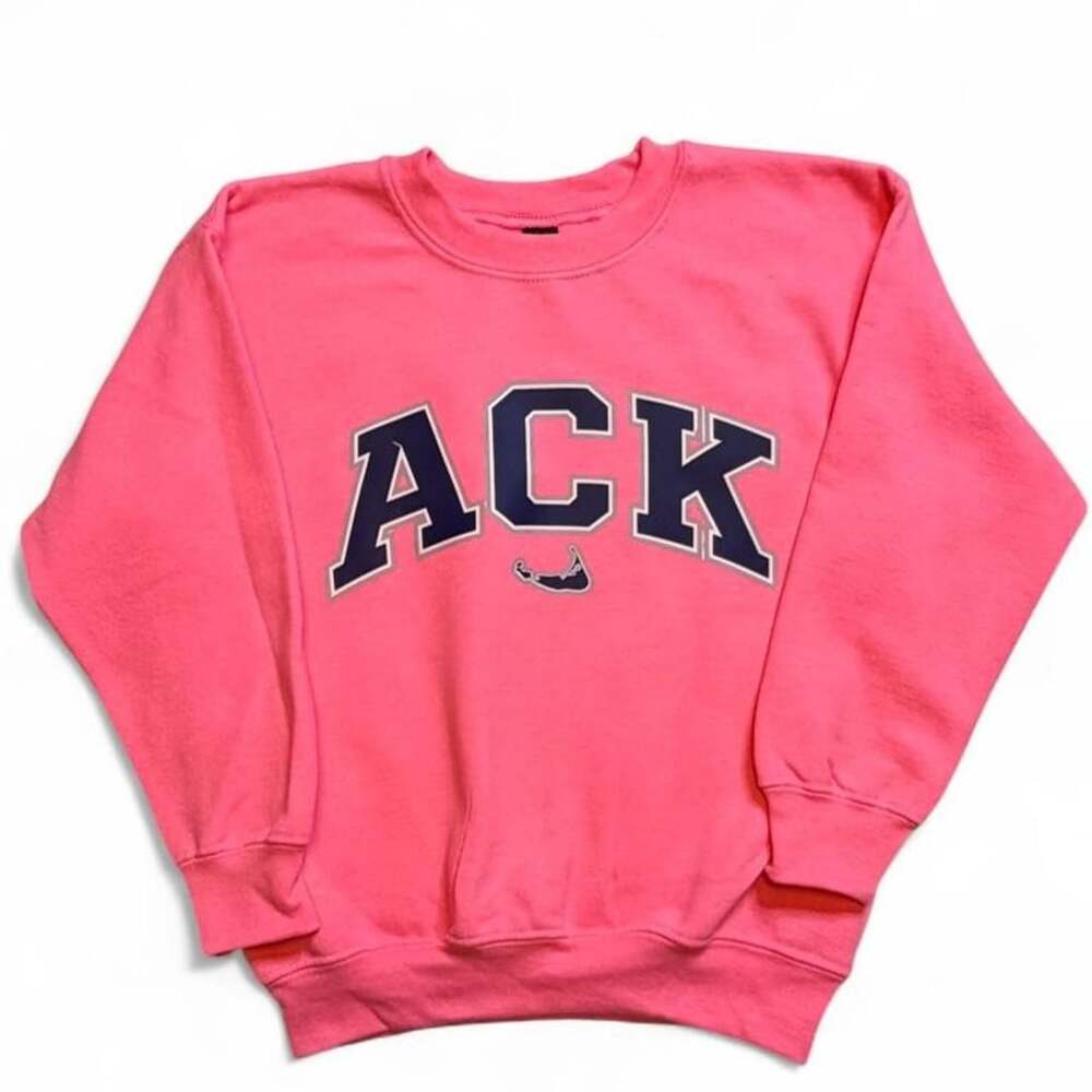 Gildan ACK Nantucket Whale Pink Youth Crewneck Sweatshirt
